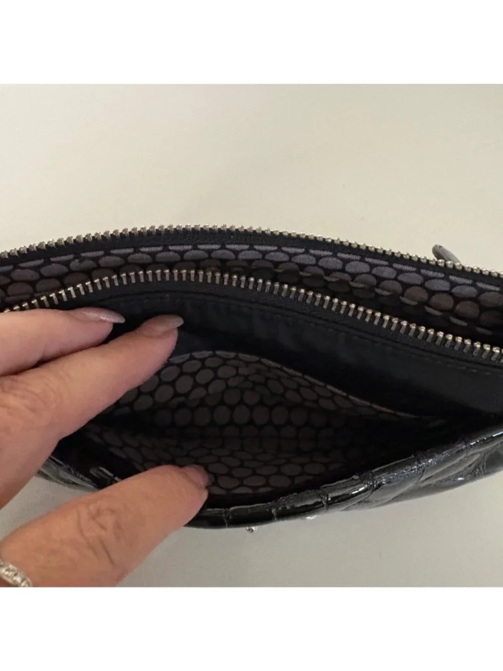 Brighton Black Nylon Faux Patent Leather Crossbody Bag Adjustable Strap Purse